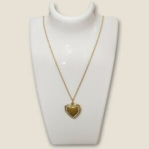 New Gold Heart Locket Necklace With Rhinestone Detail Shiny Elegant